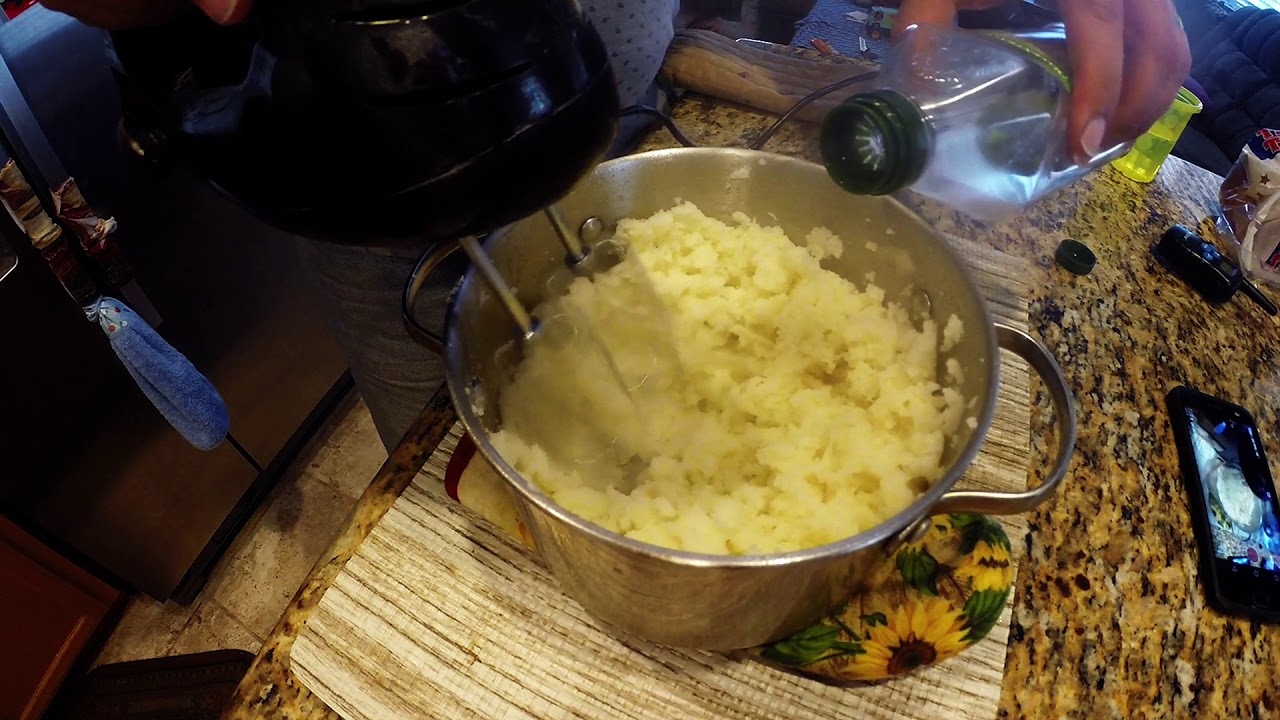 Mashing potatoes is a time consuming task.