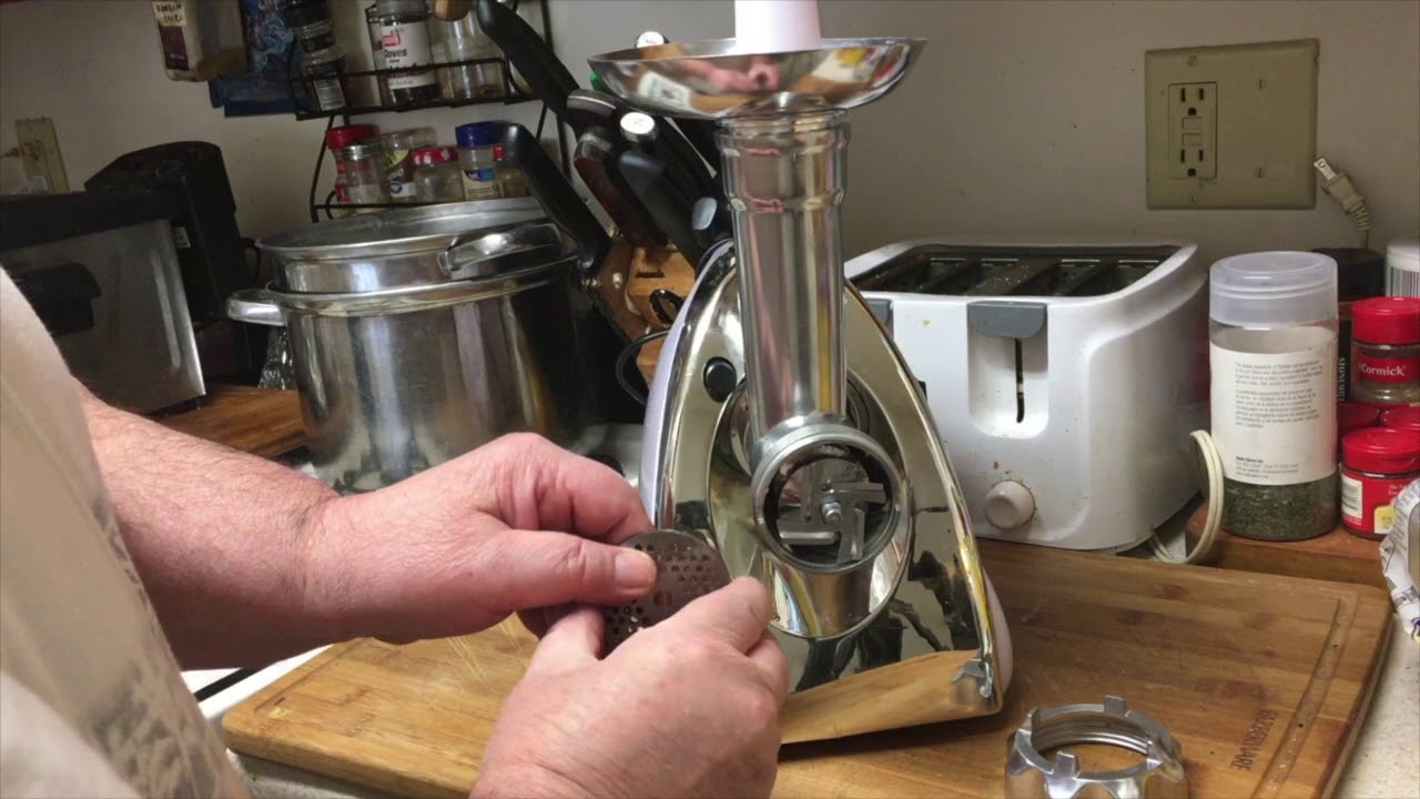 A meat grinder is a tool that helps you grind meat into smaller pieces.